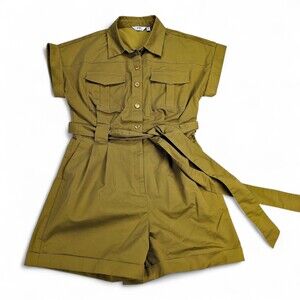 Meilleur Moment Olive Utility Belted Short Jumpsuit Romper M